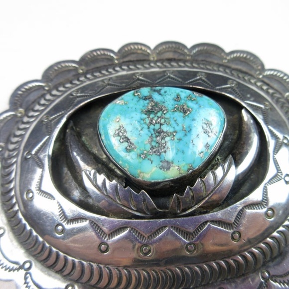 VTG Native American Silver Turquoise Belt Buckle - Picture 3 of 6